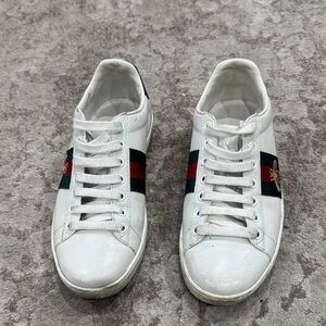 Gucci White Sneakers with Red and Green Accents